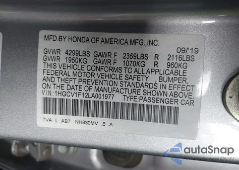 2020 Honda Accord Lx from USA, damaged, VIN 1HGCV1F12LA001977